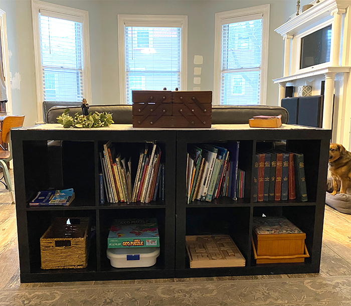 Making our home beautiful with bookshelves in the kids' play area