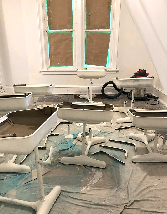 Painting vintage school desks with Rustoleum's Canvas White