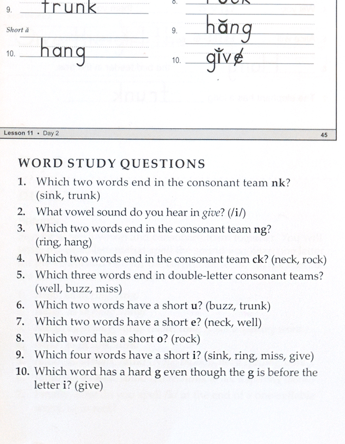 Word study questions in Traditional Spelling from Memoria Press