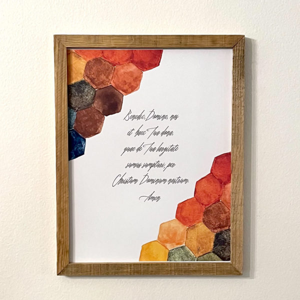 Modern watercolor print with Table Blessing in Latin