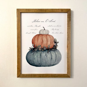 Watercolor pumpkin print with Table Blessing in English